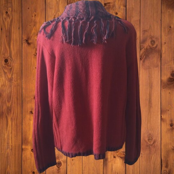 FIA Italia Women's Large Red Pullover Fringe Neckline Handloomed Vintage Sweater - Picture 6 of 6